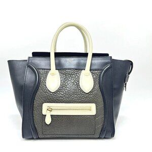 CELINE Luggage medium Bag Hand Bag Tote Bag Leather Black/gray